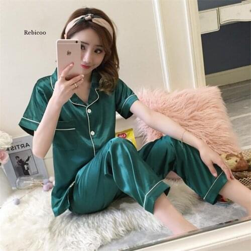 Silk Pajamas Outfit Short Sleeve Girl Silk Spring and Summer Trousers Lapel Suitable for Sleep Tracksuit High Quality Nightdress