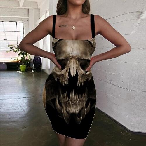 Giyu Brand Skull Dresses Women Skeleton Vestido Sexy Hip Hop Halter Sleeveless Rock Bodycon Dress Womens Clothing Club New Boho