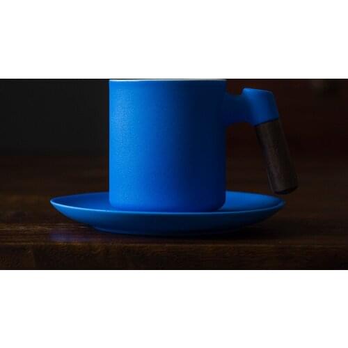 Simple Ceramic Coffee Cups Saucer Set Japan Style Mugs With Handgrip Blue Red Ins Popular 325CC