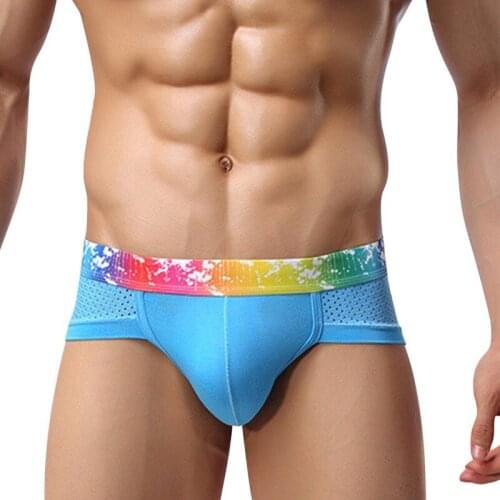 Dropshipping Mens Underwear Colorful Side Mesh Modal Low Waist Fashion Breathable Briefs