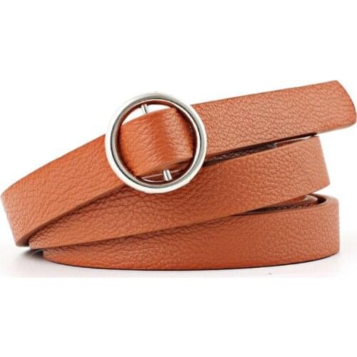 Womens Round Buckle Belts Female Leisure Belt for Jeans Dress Litchi Leather Simple Retro Strap Decoration Women Fashion Belt