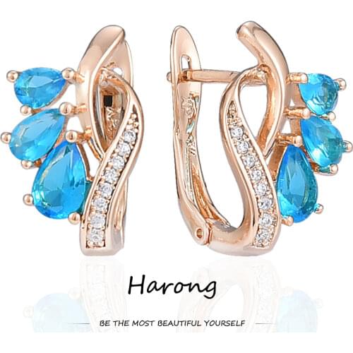 Luxury Geometric Blue Crystal Zircon Stud Earrings High Quality AAA Natural Stone Metal Earrings For Woman Wedding Party Jewelry