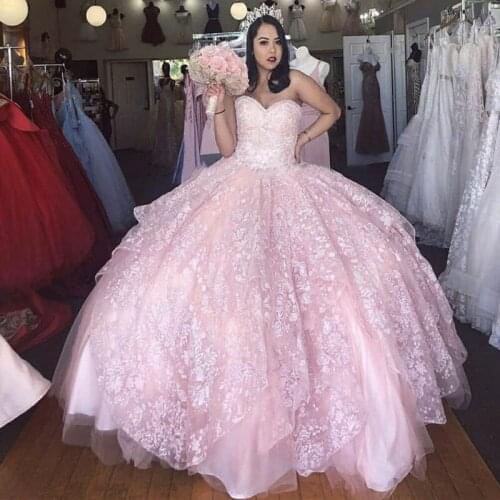 Pink Quinceanera Dress 2021 Sweetheart Appliques Sequined Backless Party Princess Sweet 16 Ball Gown Vestidos De 15 Años