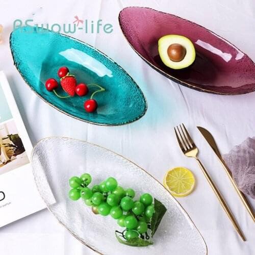Creative Color Phnom Penh Boat-shaped Glass Plate Household Transparent Fruit Plate Vegetable Dessert Bowl Tableware Salad Bowl
