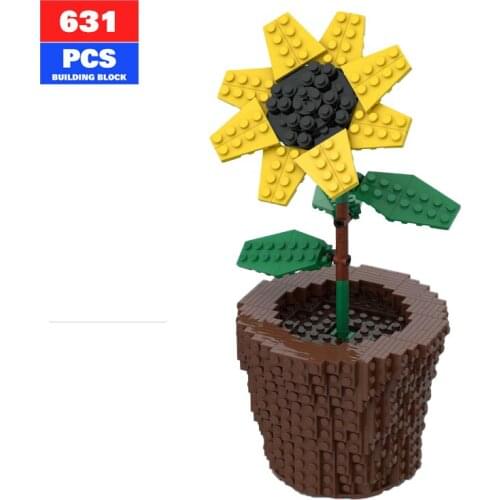 MOC Plant Sunflower Building Blocks Flower Model Creator Expert Home Simulation Decoration Educational Toy Brick Children Gifts