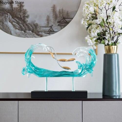 Light Luxury Transparent Resin Wave Ornaments Home Living Room Decoration Accessories Creative Modern Crafts Desktop Ornaments