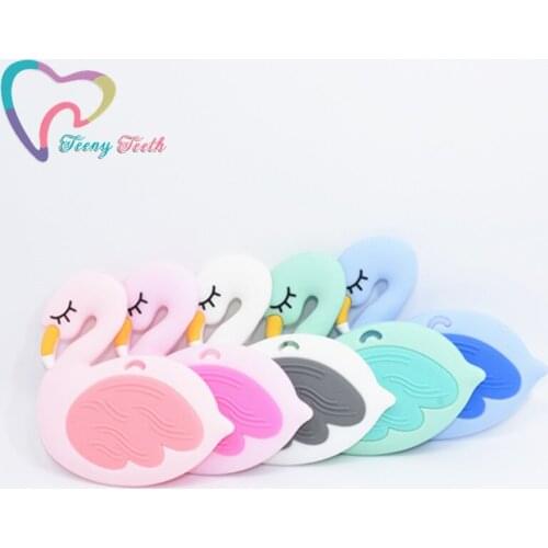 Teeny Teeth 10 PCS Swan Shape Teether Flamingo Silicone Teething Baby Pendant BPA Free Animal Chewable Silicone Flamingo Pendant