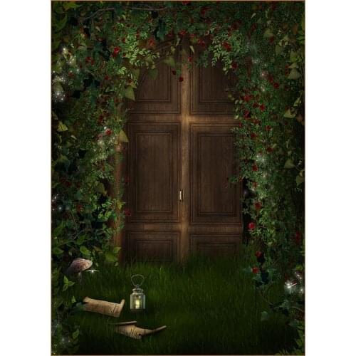 Green Leaves Flowers Wall Wooden Door Photo Background Vinyl Vintage Photography Photocall Backdrop for Children Baby Portrait