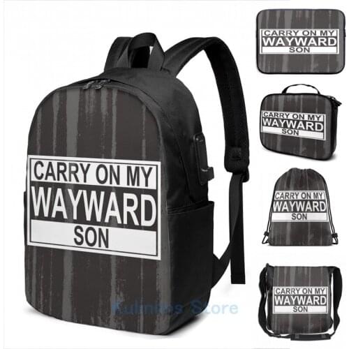 Funny Graphic print Carry On My Wayward Son USB Charge Backpack men School bags Women bag Travel laptop bag