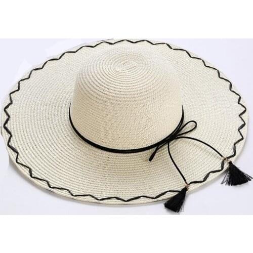 Seioum Seaside Sun Visor Hat Soild Sunhat With Tassel Female Sun Summer Hats for Women Wide Brim Straw Hat Beach Chapeau Femme