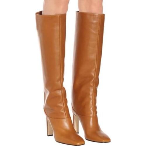 Woman Fashion Genuine Leather Slip On Knee High Boots Black White Burgundy 85 mm Square Toe Heels Long Knight Boots Big Size 48