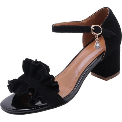 Big Size 9 10 11 12 high heels sandals women shoes woman summer ladies Wrinkled sandals with thick heels and buckles