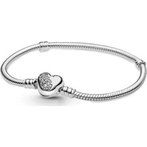 2021 NEW 100% 925 Sterling Silver Valentines Day Collection Pave Charm Bracelet Fit DIY Women Original Fashion Jewelry Gift