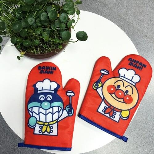 1 Pair New Anime Anpanman Non-slip Cotton Microwave Oven Gloves Heat Insulation Heat-resistant Kitchen Baking Gloves Plush Toys