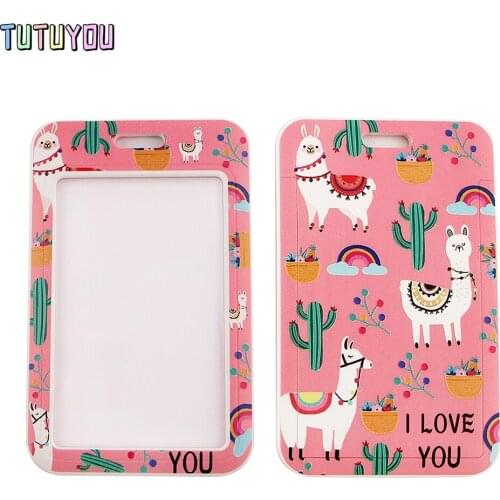 1pc PC2685 Pink Cute Alpaca Lanyard Card ID Holder Car KeyChain ID Card Pass Gym Mobile Phone Badge Key Ring Holder Jewelry Gift