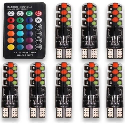 20sets/40pcs Led W5W T10 RGB Clearance light New Universal Car RGB COB 12SMD Colorful Car Light Bulbs With Remote Controller
