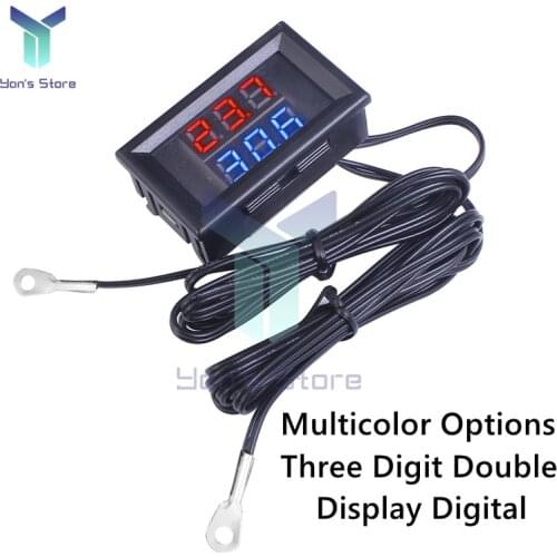 DC 4-28V LED Double Display Digital Thermometer On Board Thermometer NTC Metal Waterproof Probe Temperature Sensor High Accuracy