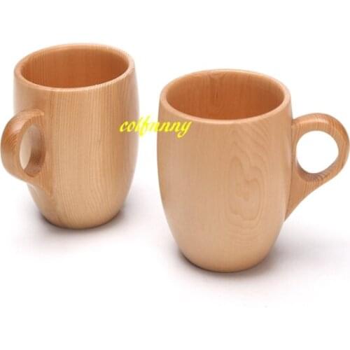 50pcs/lot FIR Wooden Cup Wood Cup Handmade Natural Tea Cup Breakfast Beer Milk Drinkware with handle