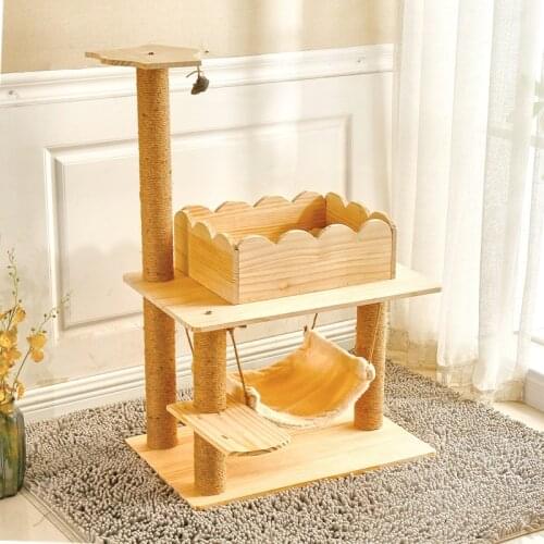 Wooden Cat House Scratch Board Cat Tree Tower Condo Furniture Playground Climbing Tree Pet Furniture Climbing Cat Tree House