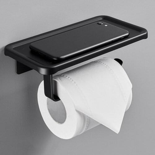 Tissue Holder Punch-free Waterproof Aluminum Alloy Toilet Phone Roll Rack Bathroom Wall-mounted Tissue Toilet Paper Holder Shelf