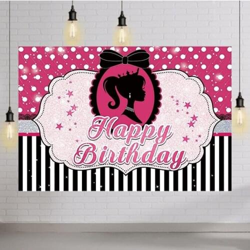 Princess Backdrop for Birthday Party Black and White Stripe Polka Dot Birthday Princess Girls Birthday Party Decorations