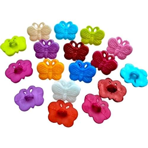 HL 50/100pcs 17mmx12mm Mixed Color Shank Butterfly Plastic Buttons Childrens Apparel Sewing Accessories DIY Scrapbooking