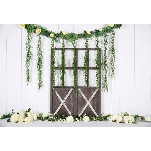 HUAYI Photography Backdrop Flowers wooden barn door Photo Background Baby Child 1st Birthday Cake Smash Studio Photocalls W-4344