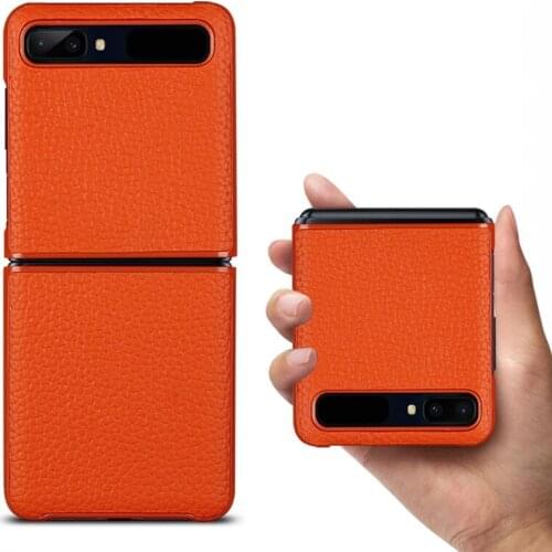 ICoverCase Phone Cases for Samsung Galaxy Z Flip Case Luxury Genuine Leather for Galaxy Z Flip Back Cover Full Protective Case