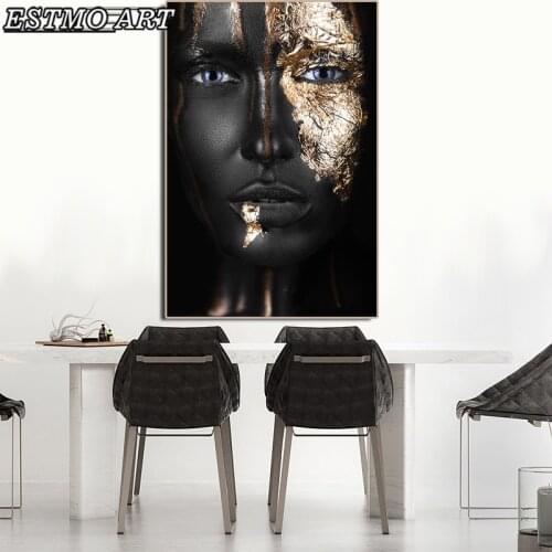 African Art Black and Gold Woman Canvas Painting for Living Room HD Figure Picture Poster and Prints WALL Home Decor Painting