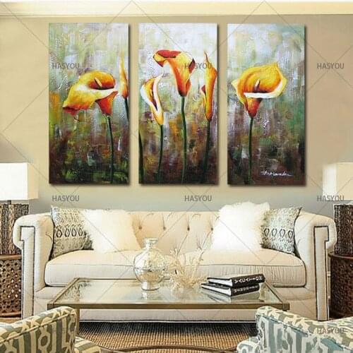 Newest landscape picture 3 Piece No Frame Modern flower Canvas oil Paintings yellow lily Wall Art Oil Painting Room decoration