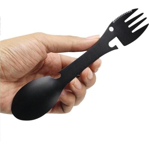 Camping Fork Spoon Multi-function Stainless Steel Cutlery 2 in 1 Spoon Fork Outdoor Cooking Camping Equipment Hiking Cooking
