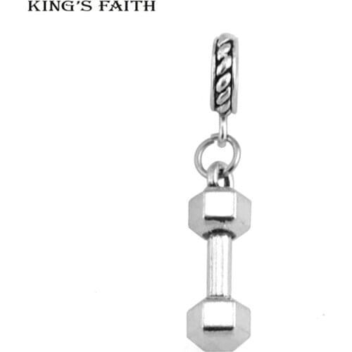 Classic Silver Color Sport Dumbbell Charm Pendants Fit pandora Charms Bead Bracelet DIY Fashion Jewelry Making SPP176