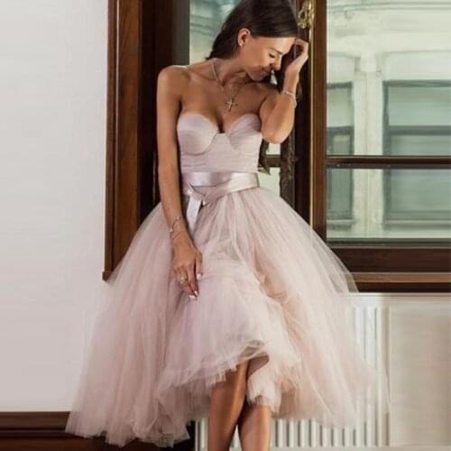 A-Line Tulle Ribbon Belt Cocktail Dresses Sweetheart Sleeveless Tea-Length Homecoming Dresses Special Occasion Dresses