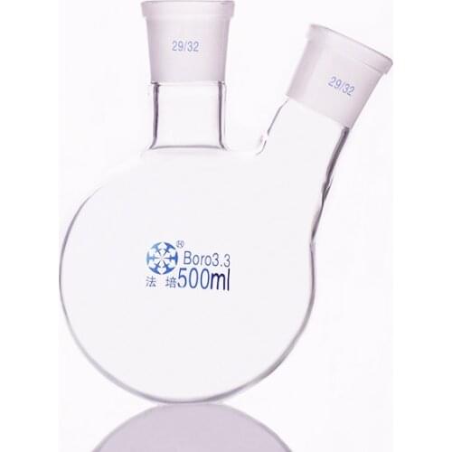 Two-necked flask oblique shape,with two necks standard grinding mouth,Capacity 500ml,Middle joint 29/32 and lateral joint 29/32