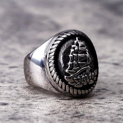 Vintage Sailboat Rings For Men And Women Fashion Gold Silver Color Stainless Steel Viking Sailing Ring Punk Gothic Biker Jewelry