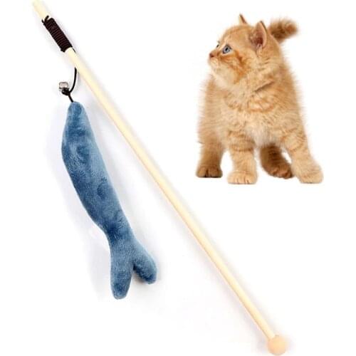 Cat Toy Pet Fish Cat Wand Wooden Stick Toy Catnip Funny Cat Teaser Wand Kitten Interactive Toys for Cats