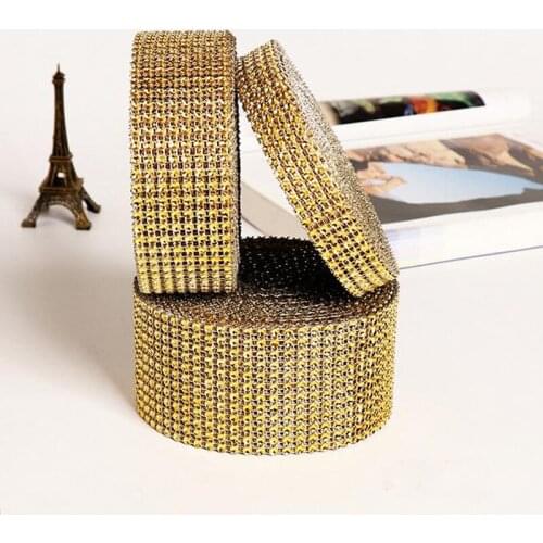 1.5cm-6cm A Roll 10 Yards Gold Plastic Diamond Rhinestone Wrap Ribbon Wedding Party Home Decoration Supplies DIY Accessories