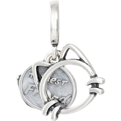 Cute Cat Face Pendant Fit Original Pan Charms Bracelet Kitten Paw Letters My Best Friend Beads DIY Jewelry for Women Fine Dangle