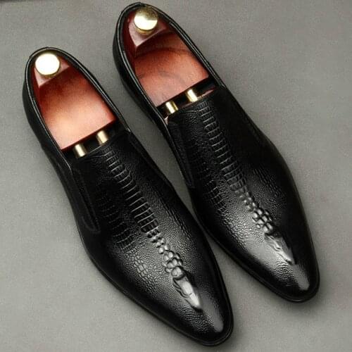 Handmade Mens Wedding Oxford Shoes Black Khaki Genuine Leather Mens Dress Shoes Slip On Business Formal Shoes For Men