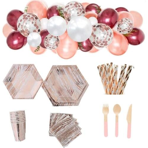 Birthday Party Decors Disposable Tableware Kit Balloon Garland Cups Plates Napkins Rose Gold Wedding Bachelorette Party Supplies