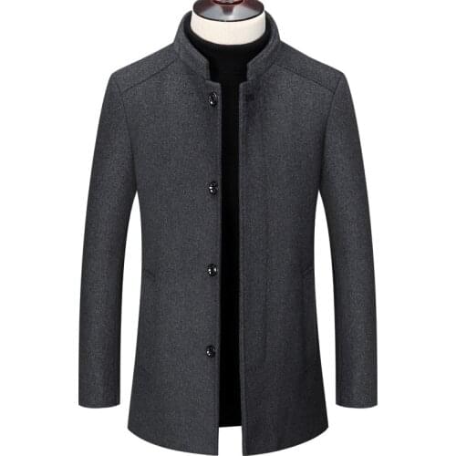 New Arrival Fashion High Quality Men Youth Woolen Coat Casual Mandarin Collar Single Breasted Thick Size M L XL 2XL 3XL