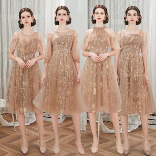 Bridesmaids Dresses A-Line Sequined Strapless Spaghetti Straps Sleeveless Embroidery Lace Tulle Women Wedding Party Gown E135