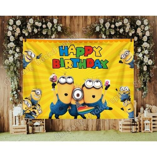 Custom Cartoon Animation Photo Backdrops for Kids Happy Birthday Party Photography Background Studio Booth Props Banner