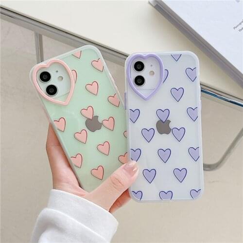 Love Lens Cute Love Heart Transparent Phone Case For iPhone 11 12 Pro X XR XS Max 7 8 Plus SE 2020 Shockproof Soft TPU Cover