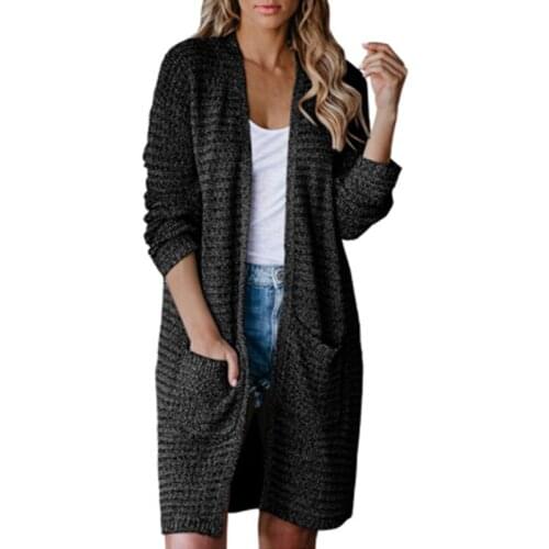 Plus Size 5XL Knitted Cardigans Women Autumn Winter 2021 Fashion Midi Sweater Coats with Pockets Fashion Solid Cardigan Ladies