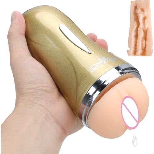 Real Pussy Sex Products Male Masturbation Cup Dual Channel Realistic Anus Adult Sex Toys for Men Artificial Vagina