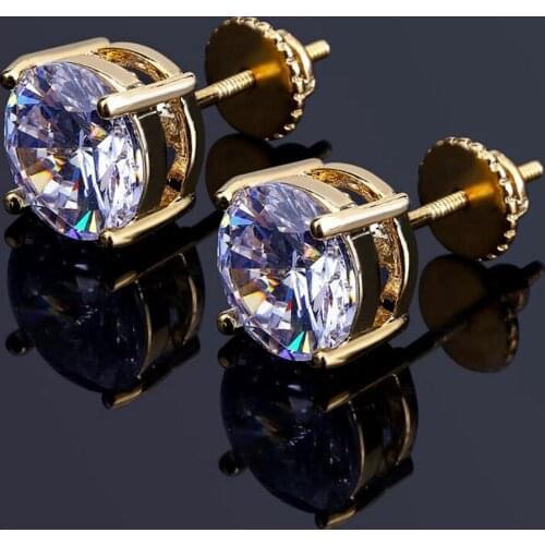 Hip Hop Iced Out Bling Stud Earrings With Screw Back Gold/Silver Color Micro Pave 4mm 6mm 8mm CZ Stone Earrings Gift For Women