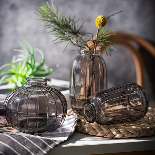 Vase Home Decor Vintage Gray Living Room Decoration Accessories Vsses Glass Set Desktop Table Bathroom Flower Pot Terrarium ваза