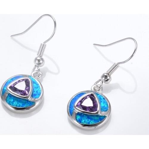 Boho Vintage Blue Imitation Fire Opal Long Dangle Earrings For Women Geometric Triangle Purple Zircon Earring Wedding Jewelry