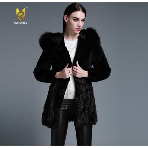 Womens Coats Rabbit Fur Coat Fox Hood Women Jacket Real Mink Fur Hem Winter jacket Women Womens Spring Jacket Fur Story FS15126